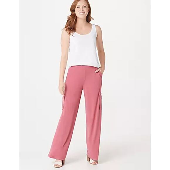 Lisa Rinna Pants Womens X-Large Wide Leg Maxi Cargo Pull-On Relaxed Pink XL QVC - Picture 3 of 12
